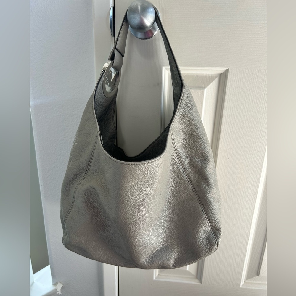 Michael Kors gray pebbled Fulton bag
